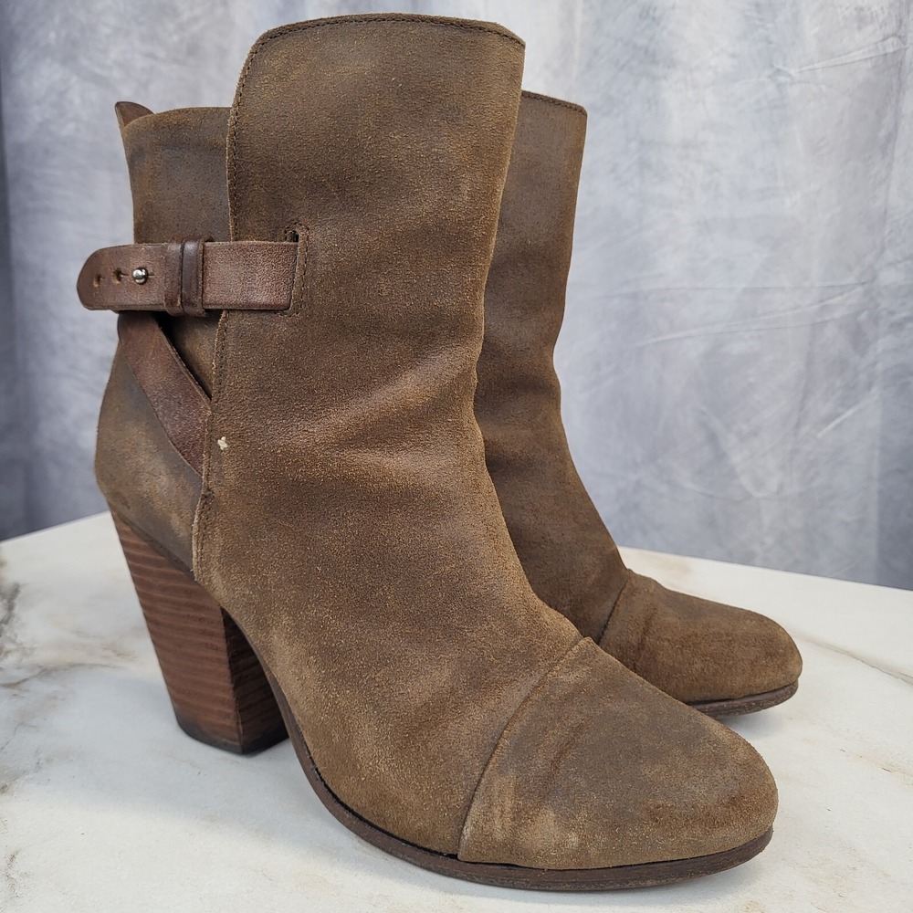 $495 Rag & Bone HARROW Cap Toe Chunky Block Heel Ankle Boots Size 40/10 Brown